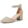 imageDREAM PAIRS ANNEE Pointed Toe Low Chunky Heels Pump ShoesGoldrhinestone