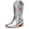imageDREAM PAIRS Girls Cowgirl Cowboy Boots Western Fashion Mid Calf BootsSilver