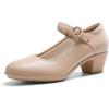 imageDREAM PAIRS Mary Jane Shoes Women Low Chunky Heels Closed Toe Pumps Comfortable Work Business Dress ShoesNude