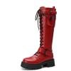 imageDREAM PAIRS Womens Combat Riding Platform Knee High Boots Lace Up Fall Lug Sole Gothic Motorcycle Boots with Inside ZipperRed