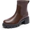 imageDREAM PAIRS Womens Elastic Chelsea Ankle Boots Fashion Low Chunky Heel Platform Lug Sole Short Booties ShoesBrown