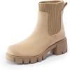 imageDREAM PAIRS Womens Elastic Chelsea Ankle Boots Fashion Low Chunky Heel Platform Lug Sole Short Booties ShoesNudesuede