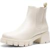 imageDREAM PAIRS Womens Elastic Chelsea Ankle Boots Platform Low Chunky Block Heel Lug Sole Slip on Fall Heeled Booties ShoesBeige
