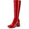 imageDREAM PAIRS Womens Gogo Boots Square Toe Chunky Wide Calf Knee High Boots For WomenRedPatentPu
