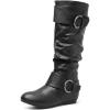 imageDREAM PAIRS Womens Knee High Low Hidden Wedge Boots Suede Faux Fur Lining Side Zipper Knee High Buckle BootsUrablack