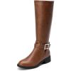 imageDREAM PAIRS Womens Knee High Riding Boots Comfortable Low Chunky Heel Side Zipper Round Toe Casual Classic RanchingLight Brown