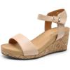 imageDREAM PAIRS Womens Open Toe Buckle Ankle Strap Platform Wedge Sandals Women 2025NudePu