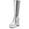 imageDREAM PAIRS Womens Platform Heeled Knee High Boots Long Chunky Tall Gogo Boots for FallMetallic Silver