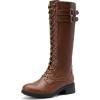 imageDREAM PAIRS Womens Pu Knee High Riding Combat BootsLight Brown