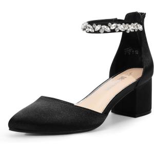 imageDREAM PAIRS ANNEE Pointed Toe Low Chunky Heels Pump ShoesBlackrhinestone