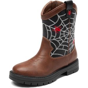 imageDREAM PAIRS Boys Girls Cowboy Boots Kids Western Riding Mid Calf Boots with Side Zipper ToddlerLittle KidBig KidBrownBlack