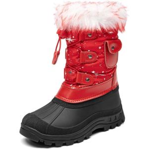 imageDREAM PAIRS Boys Girls Snow Boots WaterResistant Outdoor Warm Cozy AntiSlip Mid Calf Faux Fur Lining Insulated Winter Shoes for LittleBig KidsRedBlack