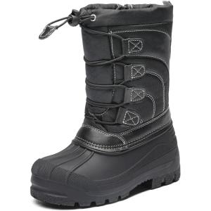 imageDREAM PAIRS Boys Girls Snow Boots Waterproof Outdoor Warm Cozy AntiSlip Mid Calf Faux Fur Lining Winter Shoes for LittleBig KidsBlack