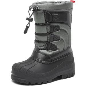 imageDREAM PAIRS Boys Girls Snow Boots Waterproof Outdoor Warm Cozy AntiSlip Mid Calf Faux Fur Lining Winter Shoes for LittleBig KidsBlackGreyRed