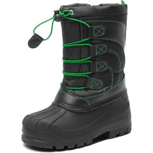 imageDREAM PAIRS Boys Girls Snow Boots Waterproof Outdoor Warm Cozy AntiSlip Mid Calf Faux Fur Lining Winter Shoes for LittleBig KidsBlackNeonGreen