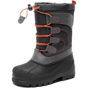 imageDREAM PAIRS Boys Girls Snow Boots Waterproof Outdoor Warm Cozy AntiSlip Mid Calf Faux Fur Lining Winter Shoes for LittleBig KidsNavyGreyOrange