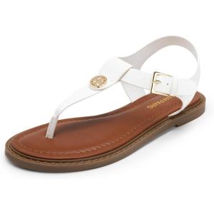 imageDREAM PAIRS Dressy TStrap Flat Thong Sandals for Women Comfort Roman Gladiator Casual Summer Beach Flip Flop Shoes with Adjustable Back Ankle StrapWhite