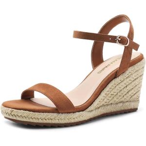 imageDREAM PAIRS Espadrilles Wedge Sandals for Women Womens Open Toe Summer Dressy Sandals with Adjustable Ankle Strap and Soft FootbedBrown