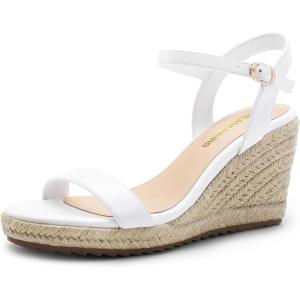 imageDREAM PAIRS Espadrilles Wedge Sandals for Women Womens Open Toe Summer Dressy Sandals with Adjustable Ankle Strap and Soft FootbedWhite