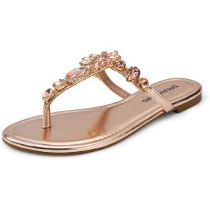 imageDREAM PAIRS Flip Flops for Women Dressy Rhinestone TStrap Thong Sandals for Summers Dress BeachChampagne