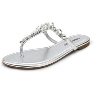 imageDREAM PAIRS Flip Flops for Women Dressy Rhinestone TStrap Thong Sandals for Summers Dress BeachSilver