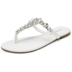 imageDREAM PAIRS Flip Flops for Women Dressy Rhinestone TStrap Thong Sandals for Summers Dress BeachWhite