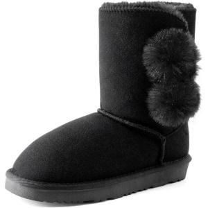 imageDREAM PAIRS Girls Boots Kids Boys Winter Snow Suede Mid Calf Boots Faux Fur Lined FuzzyChic Kids Lolly for Little KidBig KidAll Black