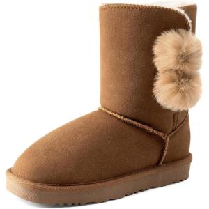 imageDREAM PAIRS Girls Boots Kids Boys Winter Snow Suede Mid Calf Boots Faux Fur Lined FuzzyChic Kids Lolly for Little KidBig KidLight Brown