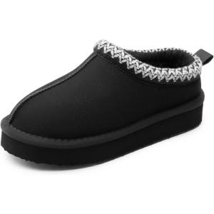 imageDREAM PAIRS Girls Boys Slippers Kids House Fuzzy Platform Indoor Outdoor Kids Slip on Slipper for Little Kid Big KidBlack