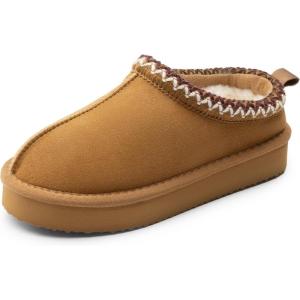 imageDREAM PAIRS Girls Boys Slippers Kids House Fuzzy Platform Indoor Outdoor Kids Slip on Slipper for Little Kid Big KidCamel