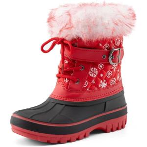 imageDREAM PAIRS Girls Boys Snow Boots WaterResistant Outdoor Warm Cozy AntiSlip Mid Calf Faux Fur Lining Winter Shoes for LittleBig KidsRedBlack