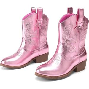 imageDREAM PAIRS Girls Cowgirl Boots Cowboy Boots with Low Heel Western Embroidered Fashion Mid Calf Shoes for ToddlerLittle KidBig KidPink