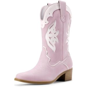 imageDREAM PAIRS Girls Cowgirl Cowboy Boots Western Fashion Mid Calf BootsLight Purple
