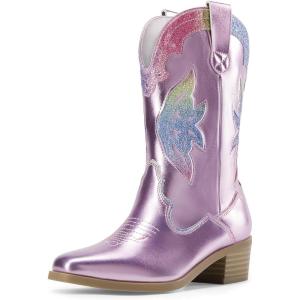 imageDREAM PAIRS Girls Cowgirl Cowboy Boots Western Fashion Mid Calf BootsPinkRainbow