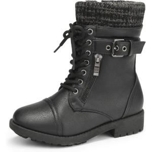 imageDREAM PAIRS Girls Mid Calf Combat Ankle Lace up BootsBlack
