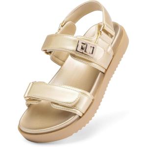 imageDREAM PAIRS Girls Sandals Casual Open Toe Two Adjustable Strapped Sandals with Hook and Loop for Little KidBig KidGold