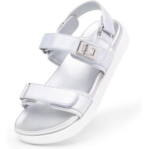 imageDREAM PAIRS Girls Sandals Casual Open Toe Two Adjustable Strapped Sandals with Hook and Loop for Little KidBig KidSilver
