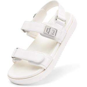 imageDREAM PAIRS Girls Sandals Casual Open Toe Two Adjustable Strapped Sandals with Hook and Loop for Little KidBig KidWhite