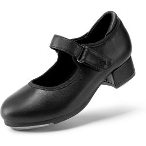 imageDREAM PAIRS Girls Tap Shoes Easy Strap Dance Shoes Girls Mary Jane Flats for ToddlerLittle KidBig KidBlackpu