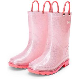imageDREAM PAIRS Kids Rain Boots Glitter Boys Girls with Easyon Handles Sparkly Waterproof Boots Outdoor Playing Rain Boots UnisexChildPink