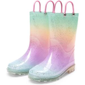 imageDREAM PAIRS Kids Rain Boots Glitter Boys Girls with Easyon Handles Sparkly Waterproof Boots Outdoor Playing Rain Boots UnisexChildRainbow