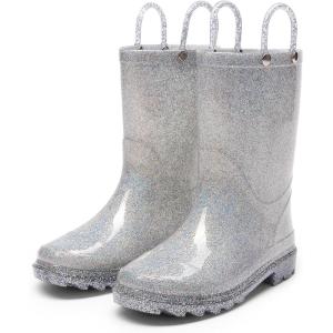 imageDREAM PAIRS Kids Rain Boots Glitter Boys Girls with Easyon Handles Sparkly Waterproof Boots Outdoor Playing Rain Boots UnisexChildSilver