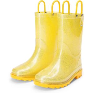 imageDREAM PAIRS Kids Rain Boots Glitter Boys Girls with Easyon Handles Sparkly Waterproof Boots Outdoor Playing Rain Boots UnisexChildYellow