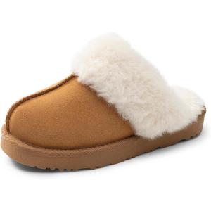 imageDREAM PAIRS Kids Slippers Girls Boys House Fuzzy Indoor Outdoor Warm Slip on Slipper for Little Kid Big KidCamel
