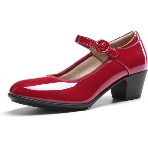 imageDREAM PAIRS Mary Jane Shoes Women Low Chunky Heels Closed Toe Pumps Comfortable Work Business Dress ShoesRed