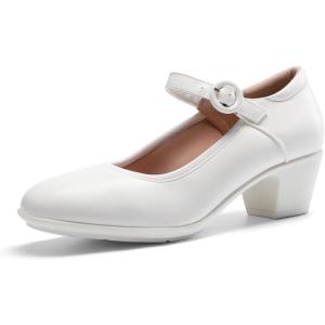 imageDREAM PAIRS Mary Jane Shoes Women Low Chunky Heels Closed Toe Pumps Comfortable Work Business Dress ShoesWhite