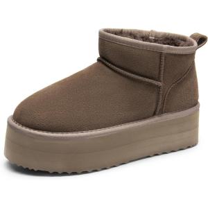 imageDREAM PAIRS Platform Mini Boots for Women Suede Genuine Leather Classic Winter Ankle Snow Boots with Memory Foam Insole Lightweight AntiSlip Outsole FuzzyClassicTaupe