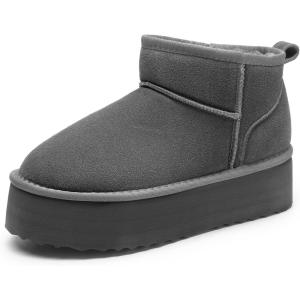 imageDREAM PAIRS Platform Mini Boots for Women Suede Genuine Leather Classic Winter Ankle Snow Boots with Memory Foam Insole Lightweight AntiSlip Outsole FuzzyClassicGrey