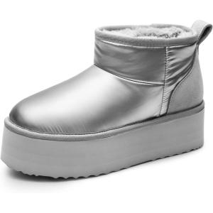 imageDREAM PAIRS Platform Mini Boots for Women Suede Genuine Leather Classic Winter Ankle Snow Boots with Memory Foam Insole Lightweight AntiSlip Outsole FuzzyClassicSilver