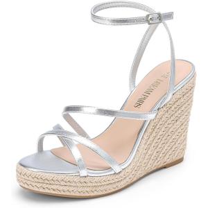 imageDREAM PAIRS Strappy Espadrille Platform Wedge Sandals for Women Dressy Summer Comfortable Open Toe Sandals with Cushioned Insole and Ankle Strap BuckleSilvermetallic